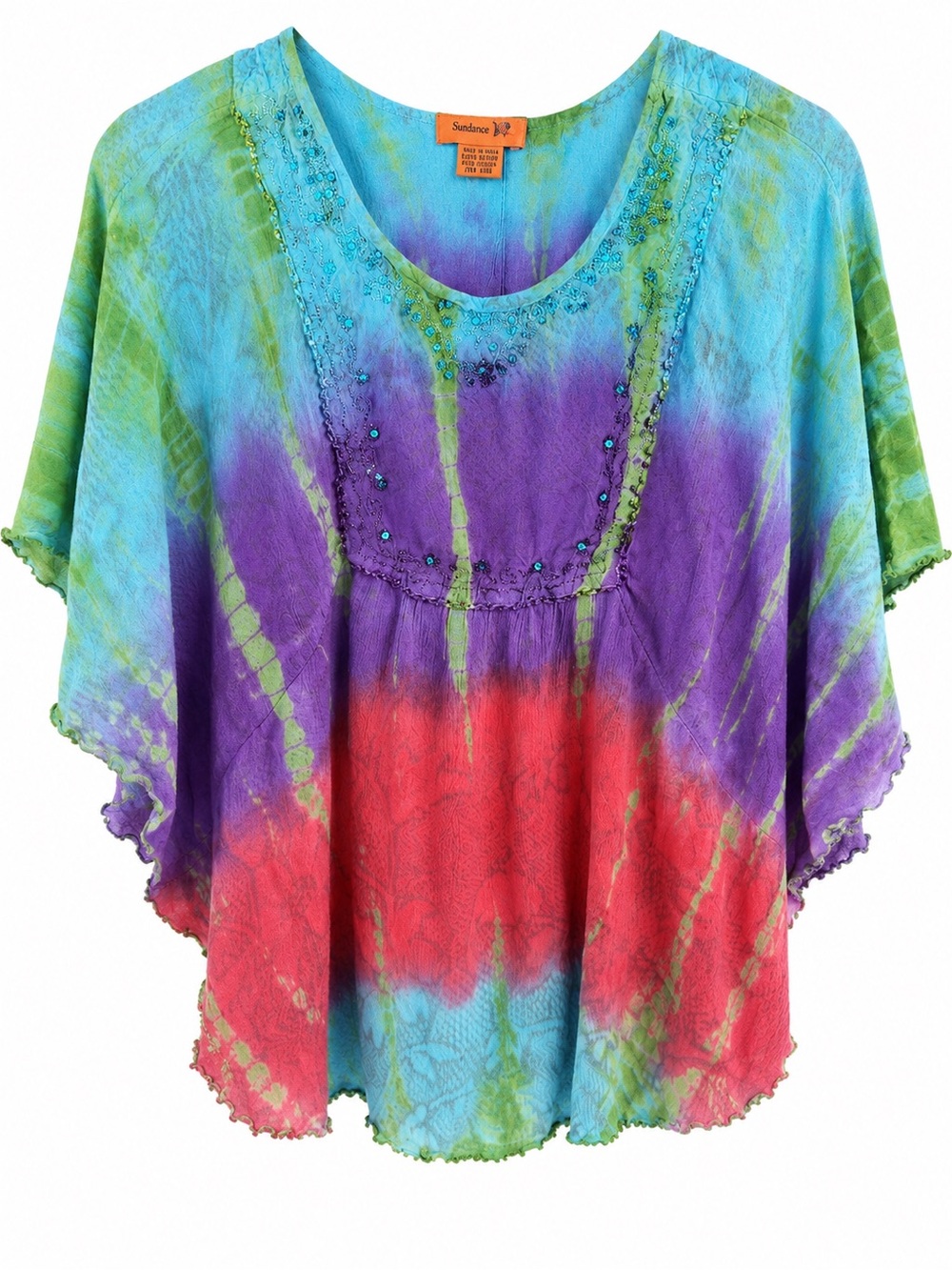 Sakkas Vibrant Tie-Dye Boho Tunic Top - Blue Purple Red Green